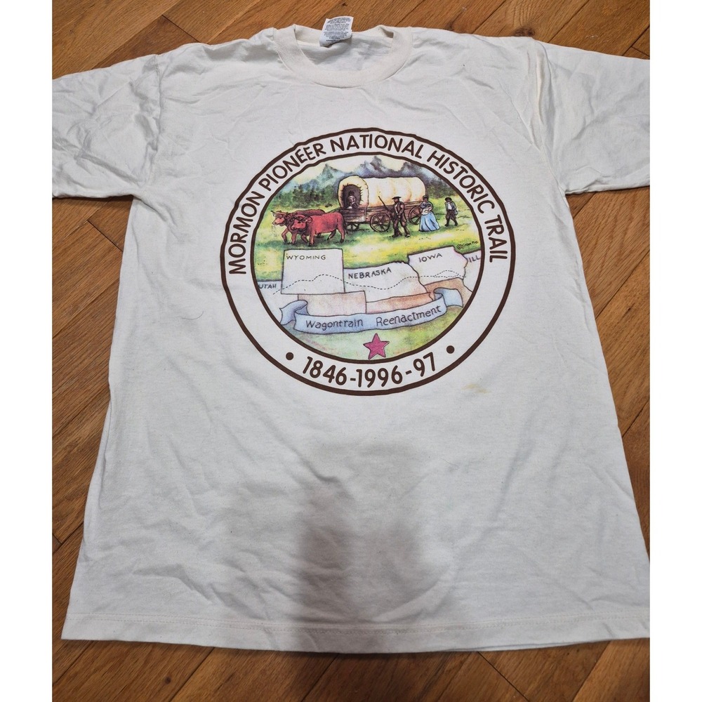 Vintage Jerzees Mormon Pioneer National Historic Trail Shirt 1996 Wagontrain M